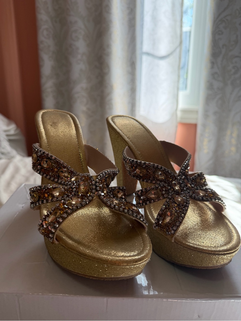 Gold Jeweled Platform Mule Heels size 39/W8